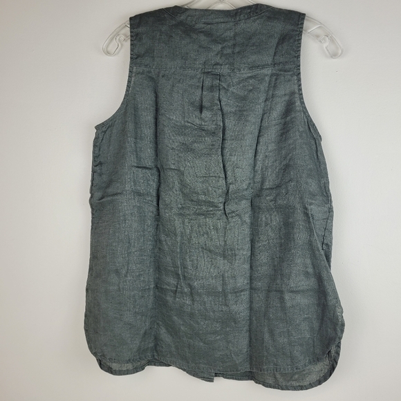 J Jill Love Linen olive green sleeveless button up top with side slits lagen S/P - Picture 3 of 11
